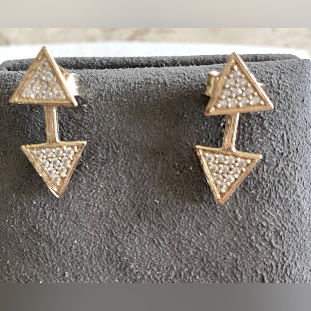 Melinda Maria Gold and Pave Triangle Stud Earrings with Ear Jacket Back